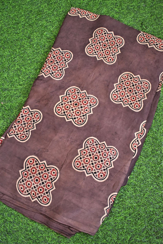 Beautiful Modal Silk Ajrakh Hand Block Print Fabric - 2.5 mtrs cut
