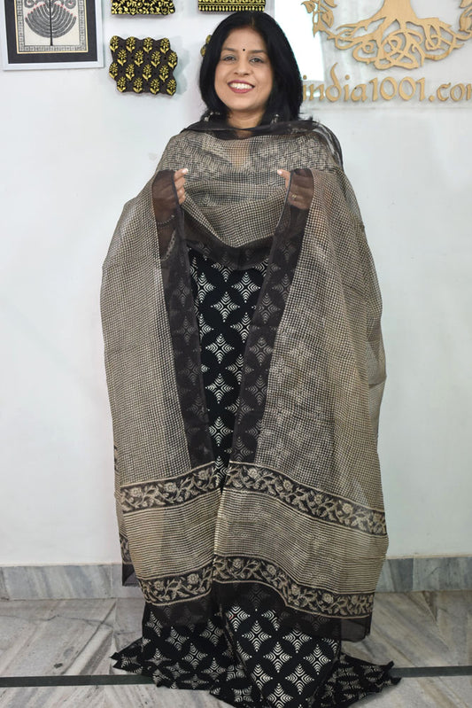 Hand Block Printed Kota Doria Cotton Dupatta