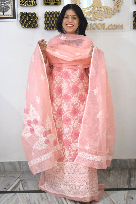 Elegant Lucknowi Chikankari Hand Embroidery work Kurta Fabric and dupatta set - 2 pc set