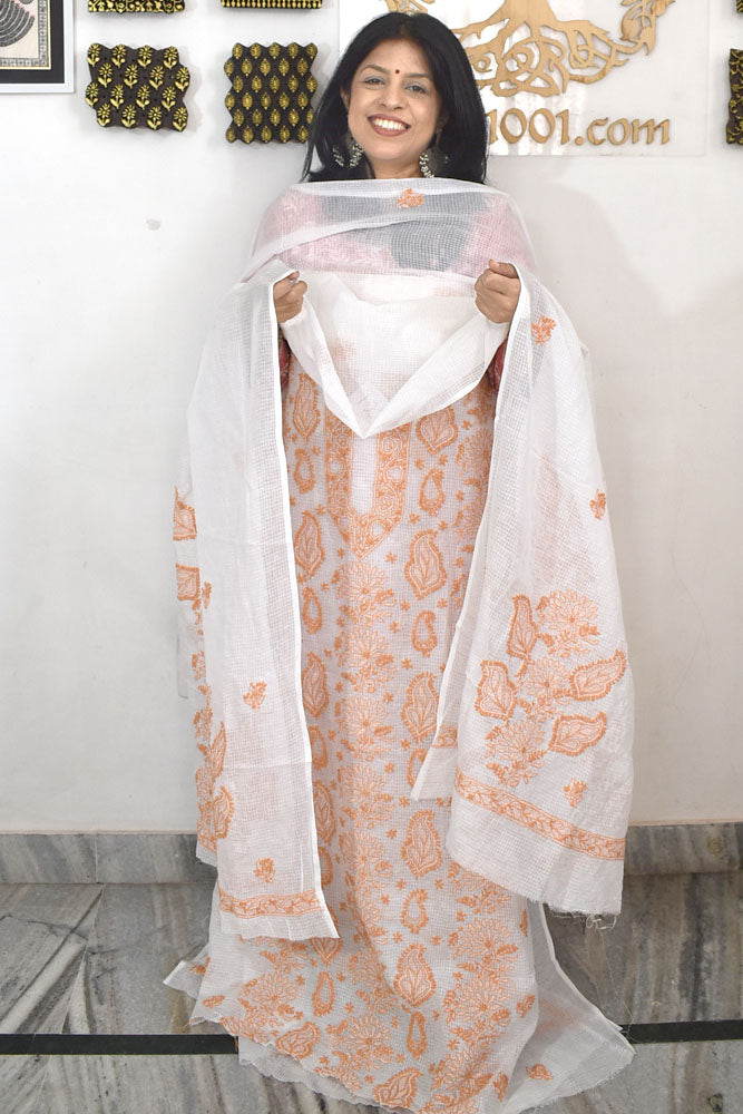 Elegant Kota Doria Kurta & Dupatta Set with Lucknowi Hand Chikankari embroidery NO - 12