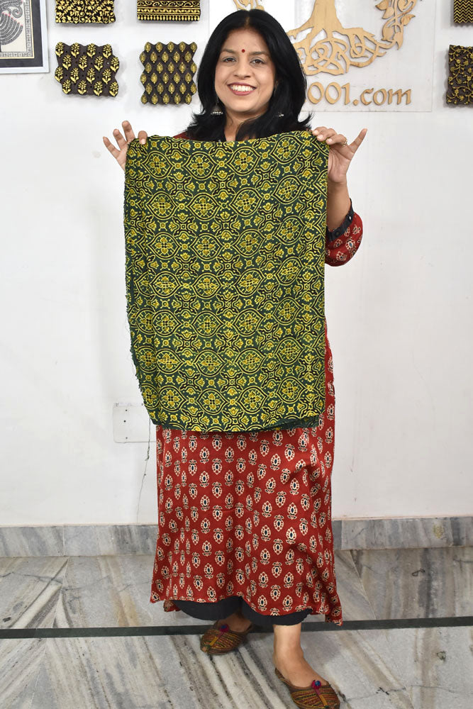 Beautiful Modal Silk Ajrakh Hand Block Print Fabric - 3 mtrs cut
