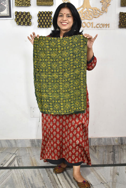 Beautiful Modal Silk Ajrakh Hand Block Print Fabric - 3 mtrs cut