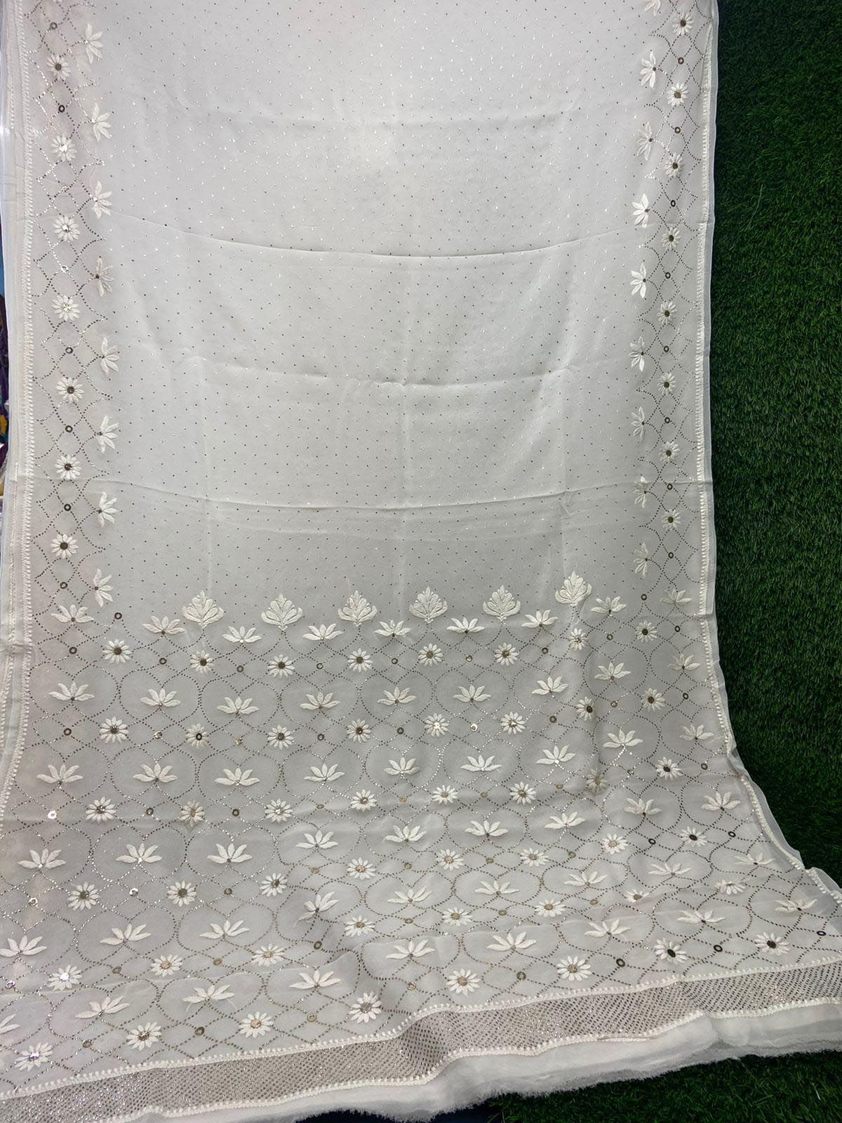 Very Beautiful Soft Viscose Georgette saree with Intricate Hand Chikankari & Muqaish work (with blouse piece in the same fabric)