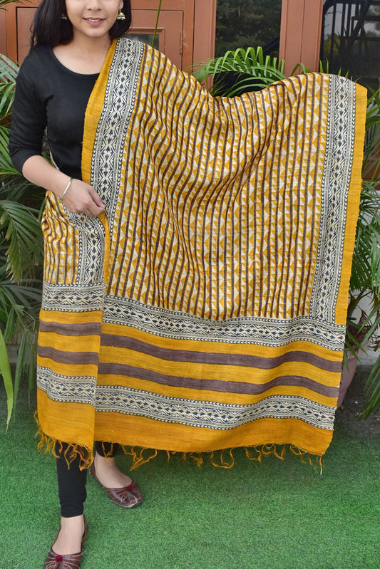 Geecha Silk Dupatta with Hand Block print