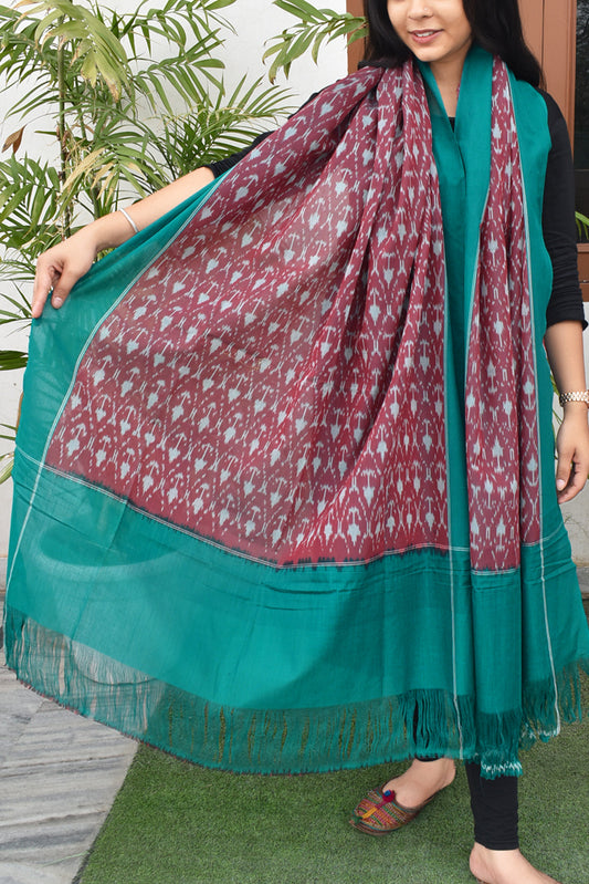 Designer Handwoven Mercerized Cotton Ikkat Dupatta