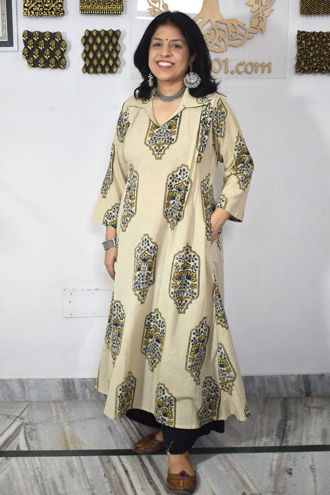 Designer Hand Block Printed Ajrakh cotton Kurta / Dress - Size 38 to 46 ( all sizes)