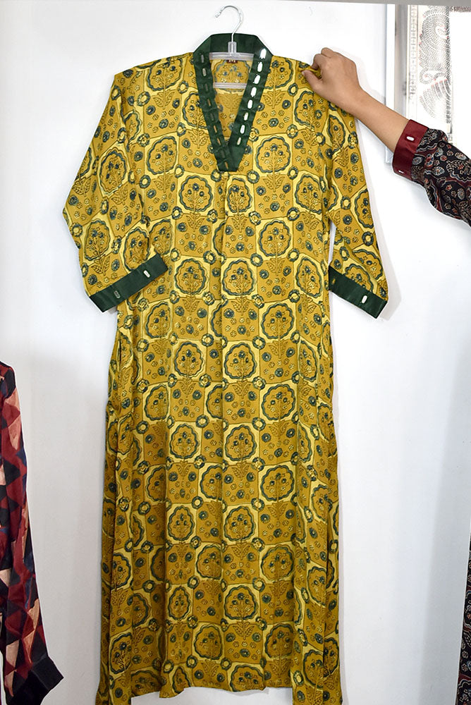 Beautiful Ajrakh Modal Silk Kurta with Kutch Mirror Work size - 38 - 44