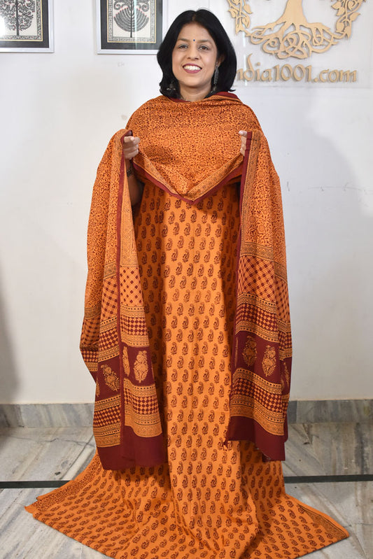 Bagh Hand Block Printed unstitched 3 pc Cotton suit fabric from MP