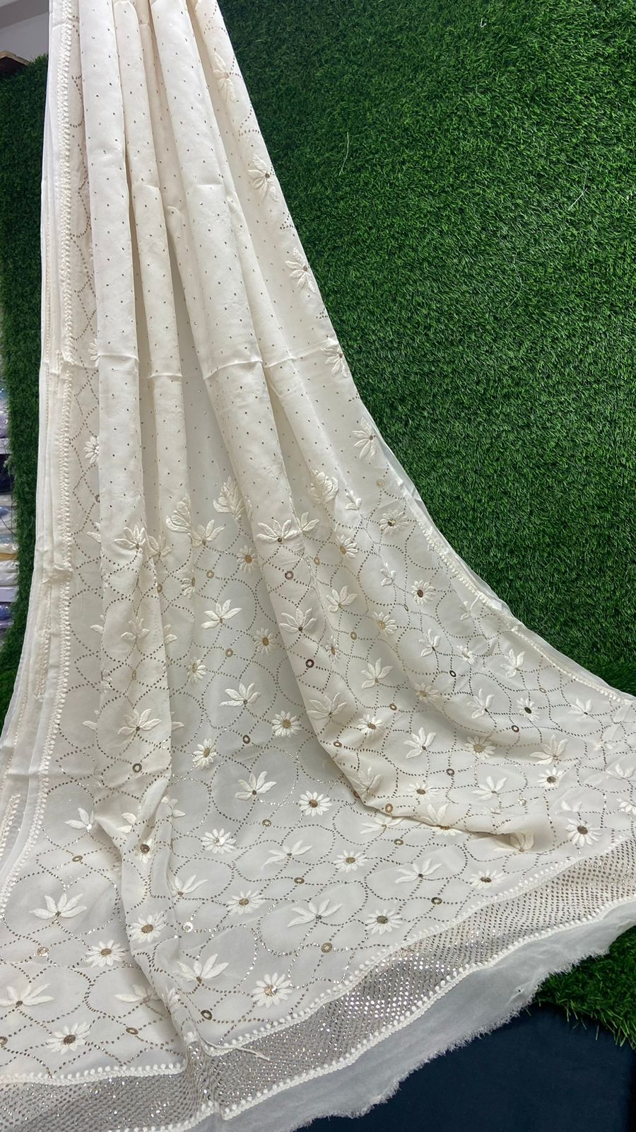 Very Beautiful Soft Viscose Georgette saree with Intricate Hand Chikankari & Muqaish work (with blouse piece in the same fabric)