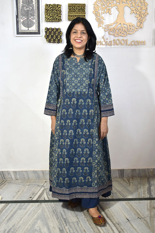 Designer Hand Block Printed Ajrakh cotton Kurta / Dress - Size 38 to 46 ( all sizes)