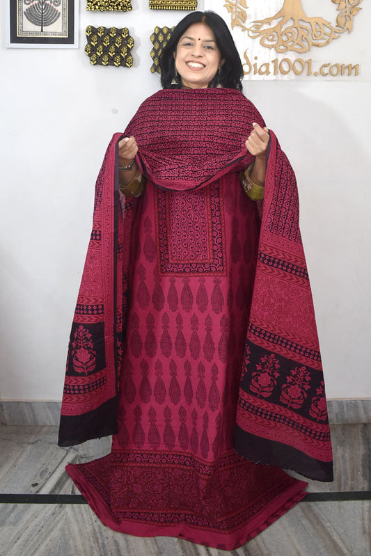 Bagh Hand Block Printed unstitched 3 pc Cotton suit fabric with block print from MP