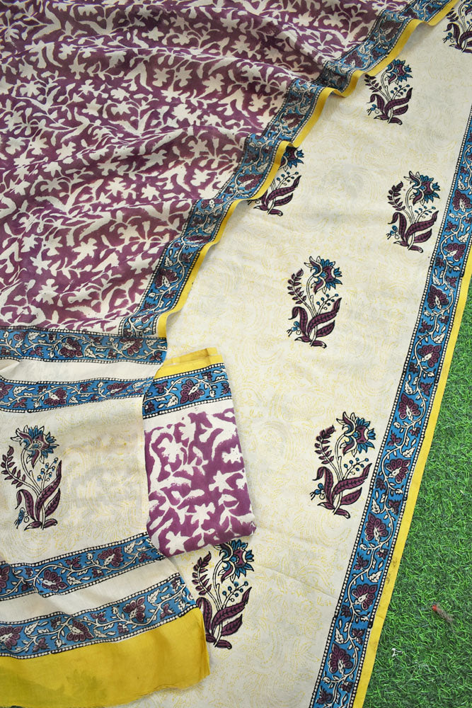 Earthy Hand Block Printed Cotton unstitched suit fabric with Soft Cotton dupatta