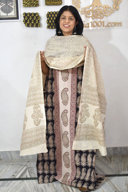 Bagh Hand Block Printed unstitched 3 pc Cotton suit fabric from MP