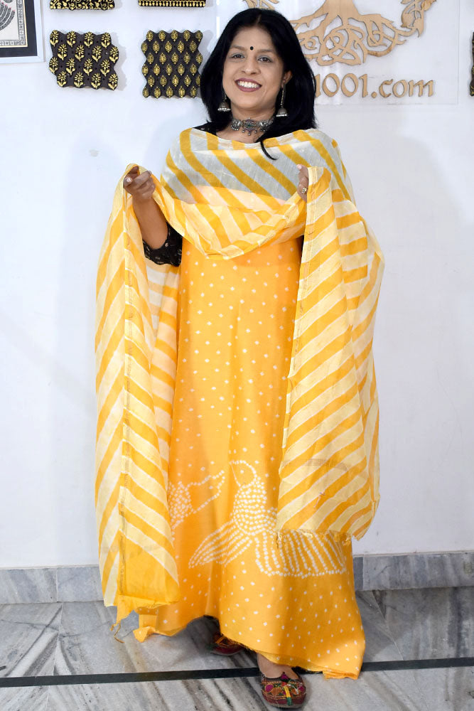 Premium Chanderi Silk Cotton Kurta dupatta sets with Bandhani Work