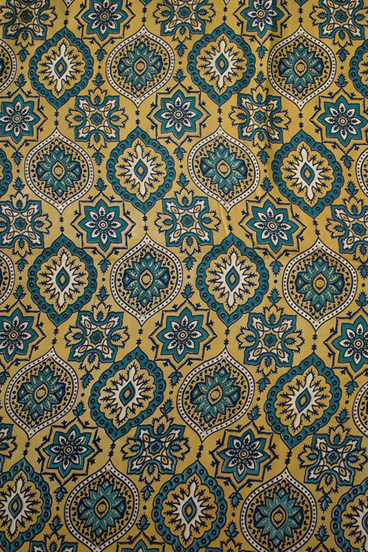 Beautiful Modal Silk Ajrakh Hand Block Print Fabric - 2.5 mtrs cut