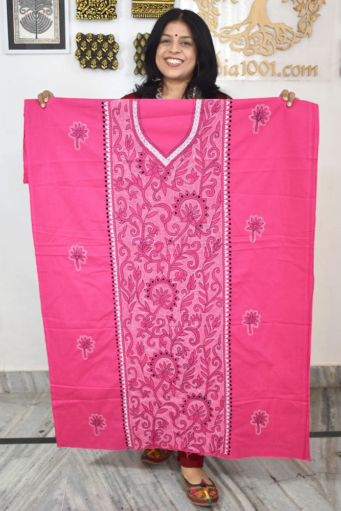 Hand Embroidered Kantha work cotton fabric - (Length 2.8 mtrs )