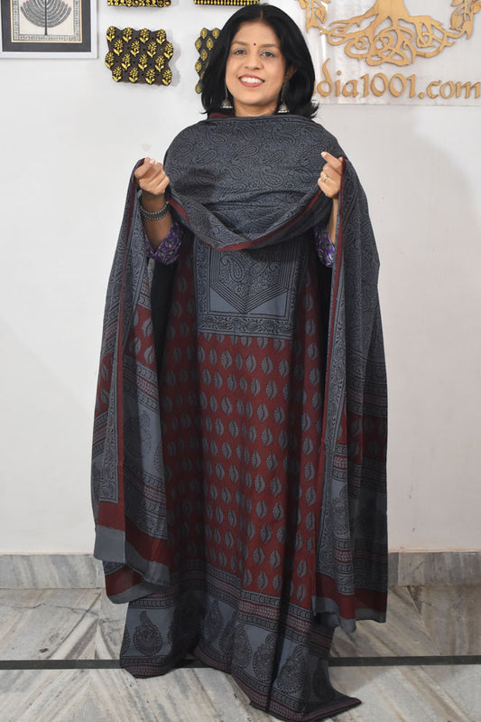 Bagh Hand Block Printed unstitched 3 pc Cotton suit fabric with Placement block print from MP