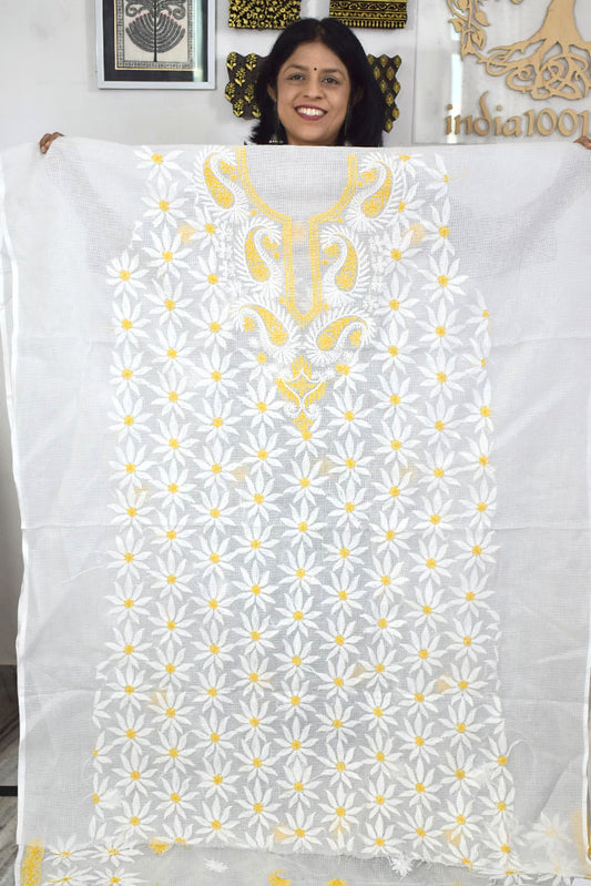 Designer Hand Embroidered Chikankari Tepchi work Kota Doria fabric No. 3