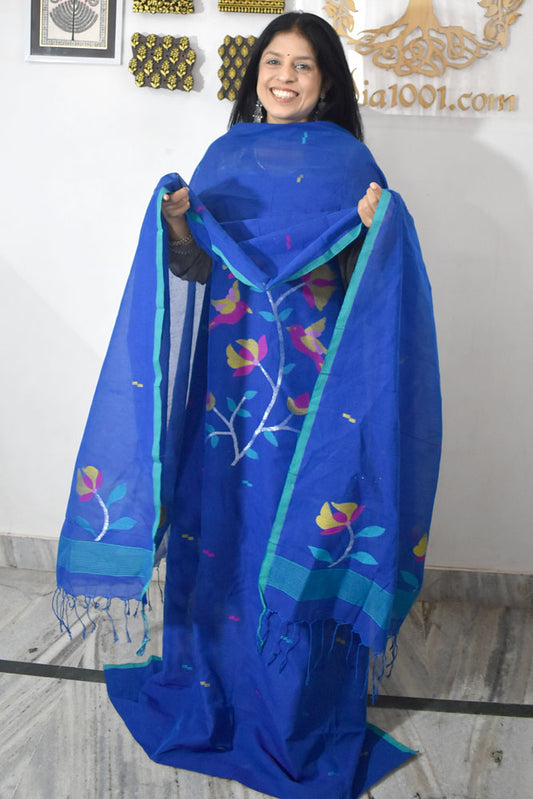 Kalakriti : Beautiful Hand Woven Soft Cotton Needle Jamdani Kurta Fabric & Dupatta set