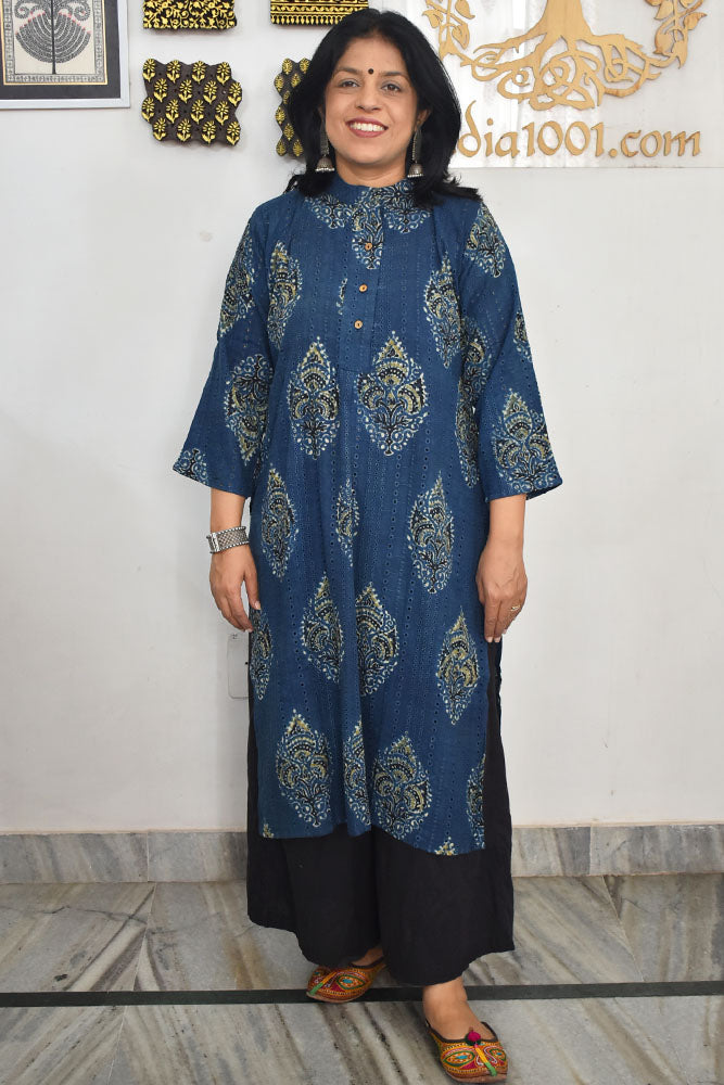 Beautiful Hand Block Printed Hakoba Ajrakh Cotton kurta, Size 40 to 44