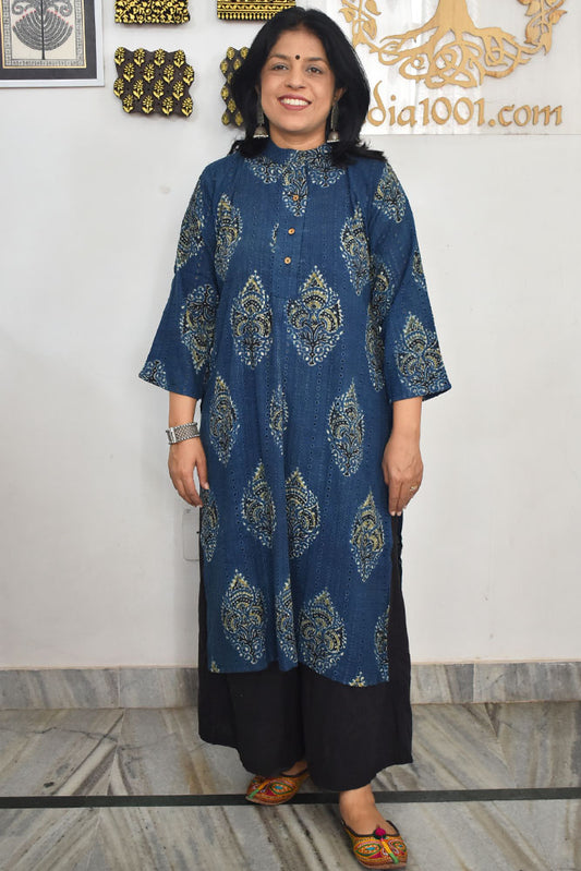 Beautiful Hand Block Printed Hakoba Ajrakh Cotton kurta, Size 40 to 44