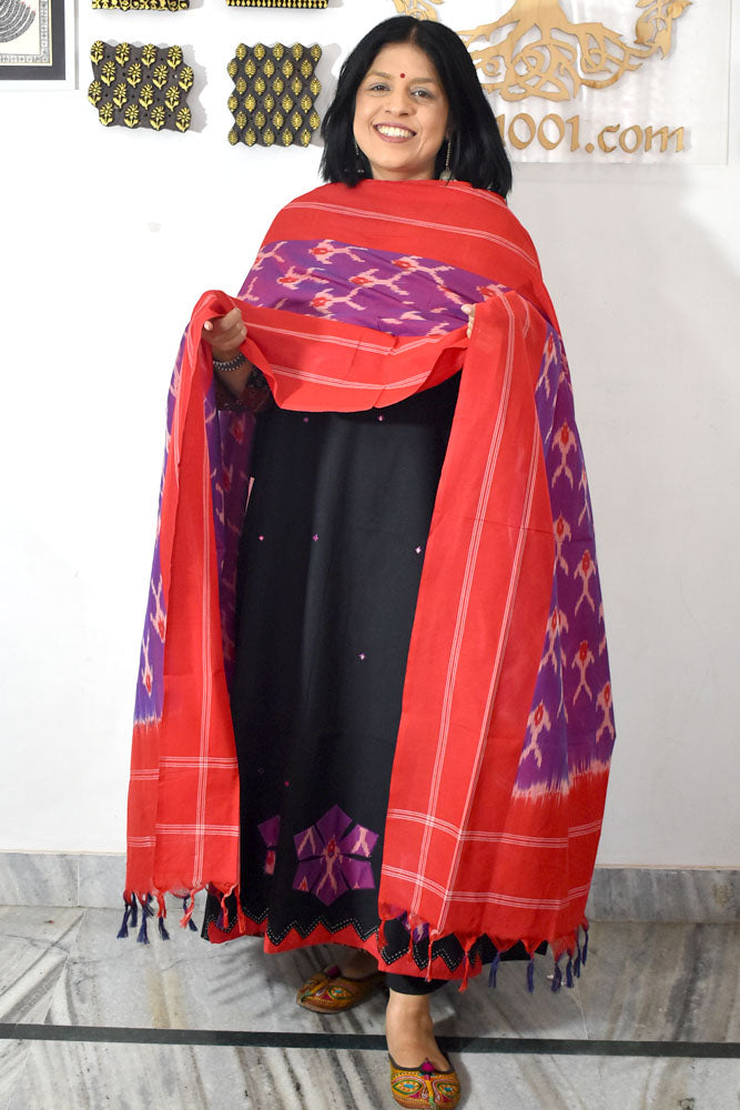 Beautiful Ikkat Patch Work Cotton kurta with Pochampally Ikkat Dupatta & Cotton Bottom - 3 pc set