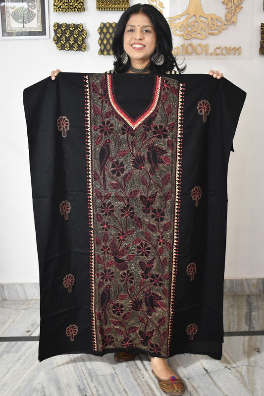 Hand Embroidered Kantha work cotton fabric - (Length 2.8 mtrs )