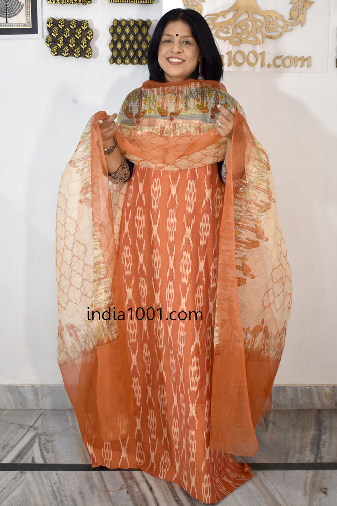 Elegant Kota Doria ( cotton) dupatta &  Ikkat kurta