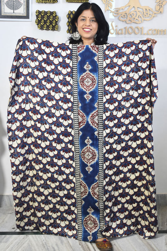 Designer Modal Silk Ajrakh Hand Block Print  Kurta Fabric - 2.5 mtrs cut