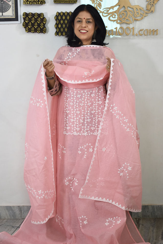 Elegant Kota Kurta & Dupatta set with Hand done Heavy Phool patti work & Cotton Bottom