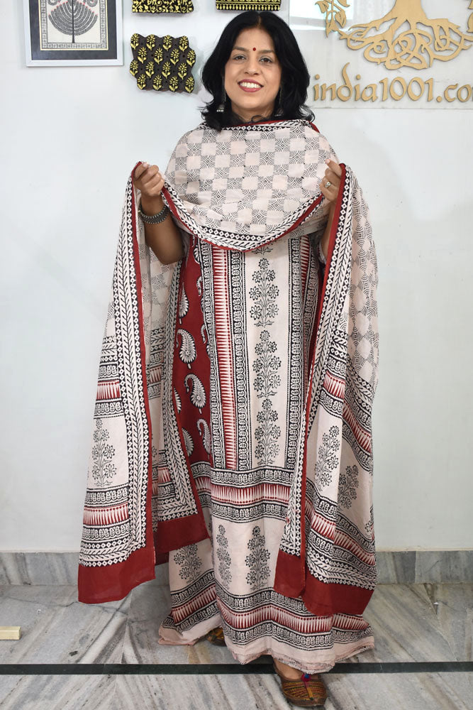Bagh Hand Block Printed unstitched 3 pc Cotton suit fabric with Placement block print from MP