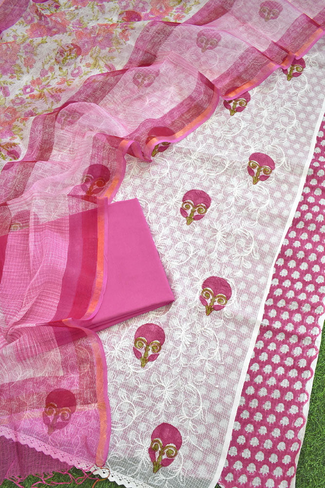 Elegant Kota cotton suit with tepchi work & Hand block print