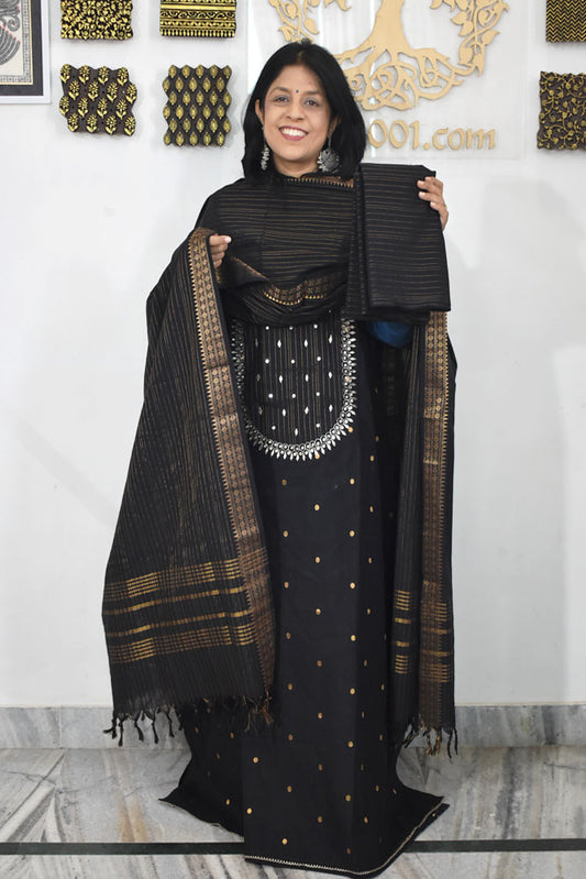 Handwoven Cotton suit with Hand Embroidery & Gota Patti work