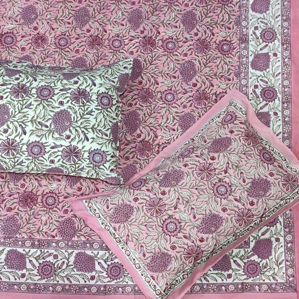 Shayan : Hand Block print King Size Cotton Double Bed sheet with pillow covers ( 90 by 108)