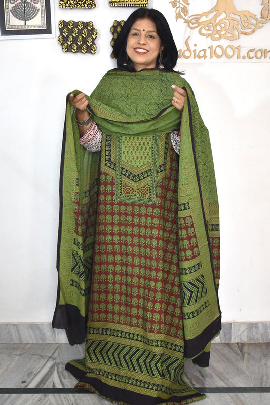 Bagh Hand Block Printed unstitched 3 pc Cotton suit fabric with Placement block print from MP