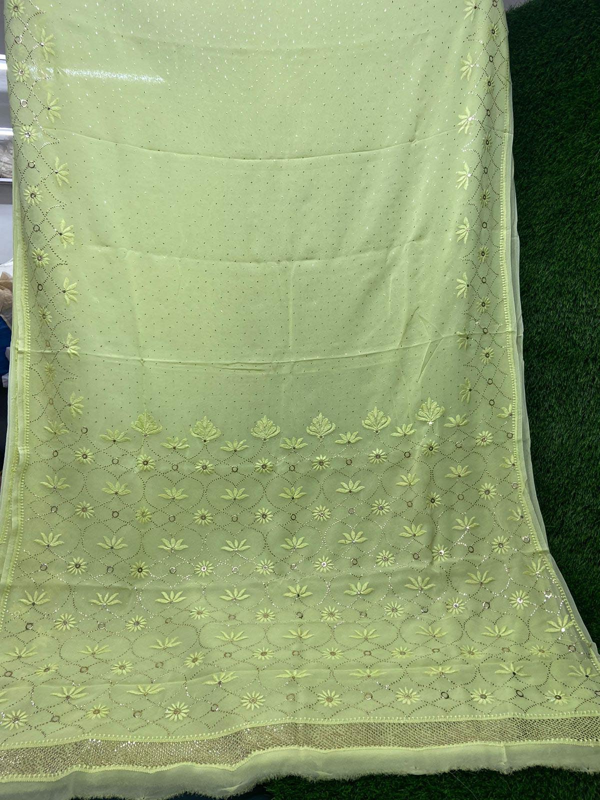 Very Beautiful Soft Viscose Georgette saree with Intricate Hand Chikankari & Muqaish work (with blouse piece in the same fabric)