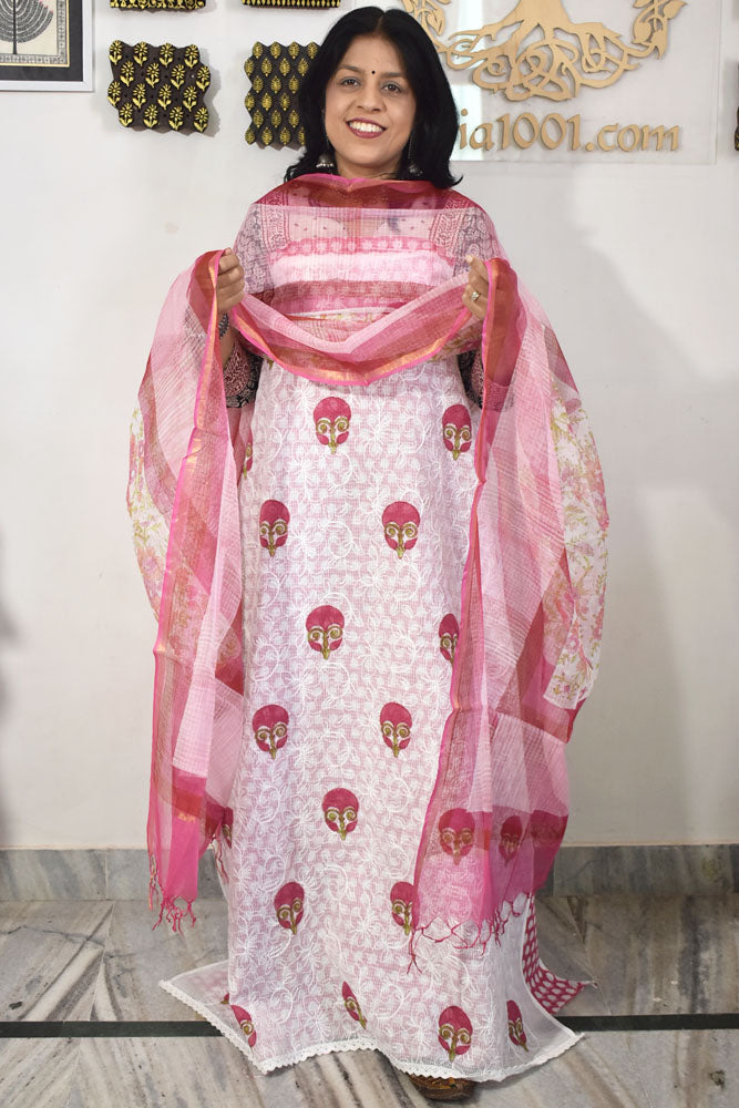 Elegant Kota cotton suit with tepchi work & Hand block print