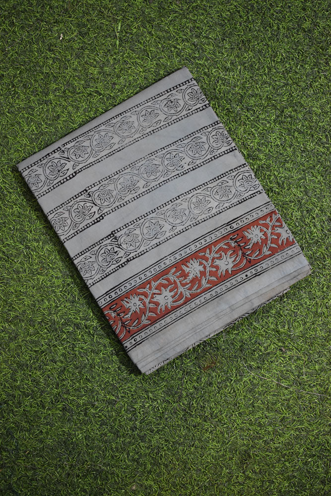 Beautiful Hand Block Printed Vanaspati Ajrakh Maheshwari Silk Cotton Unstitched suit fabric - 3 pc set