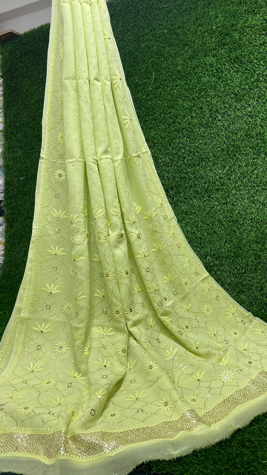 Very Beautiful Soft Viscose Georgette saree with Intricate Hand Chikankari & Muqaish work (with blouse piece in the same fabric)