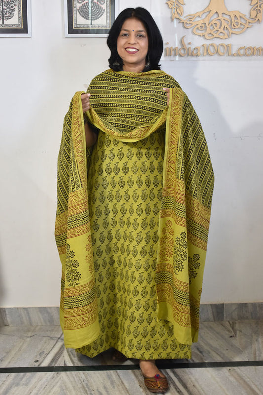 Bagh Hand Block Printed unstitched 3 pc Cotton suit fabric from MP