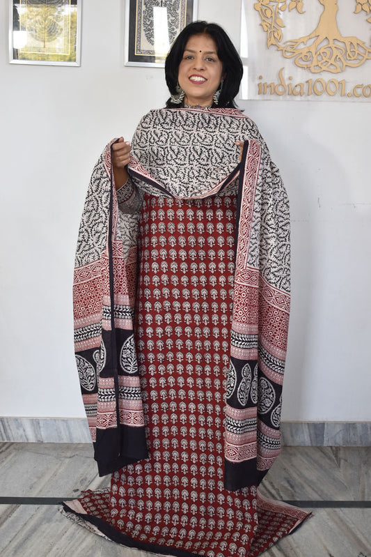 Bagh Hand Block Printed unstitched 3 pc Cotton suit fabric from MP