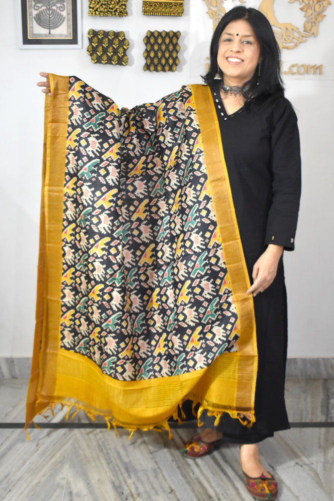 Elegant Hand Painted Pure Tussar Silk Dupatta