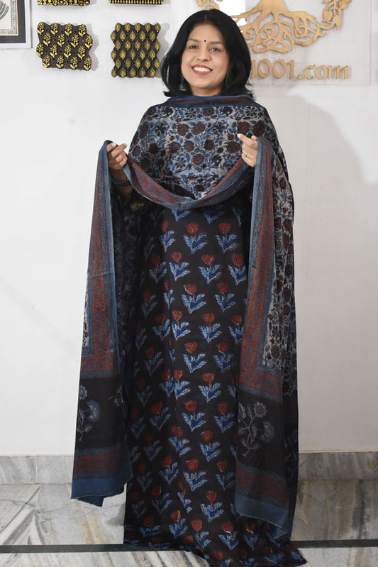 Beautiful Vanaspati Ajrakh Hand Block Printed Modal Silk set