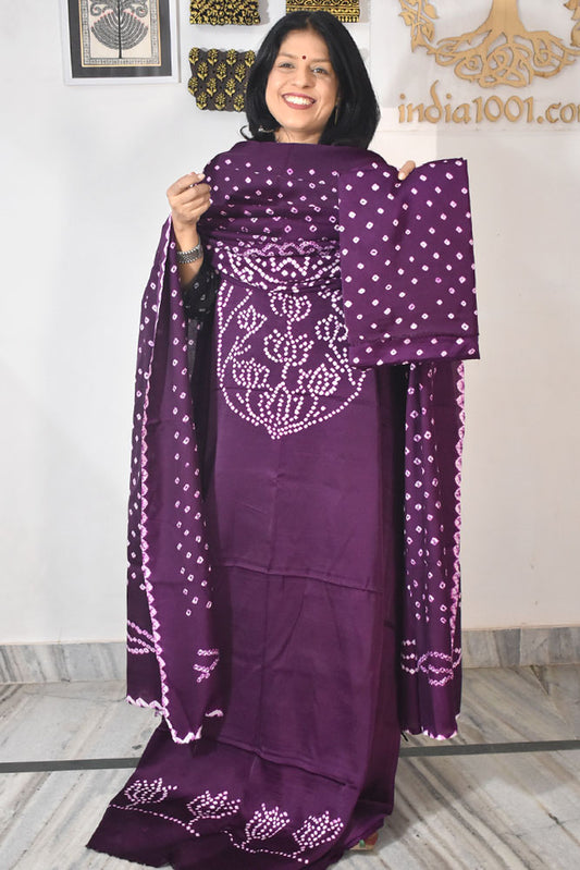 Tie & Dye Kutch Bandhani modal silk Unstitched Suit with Bandhani Bottom