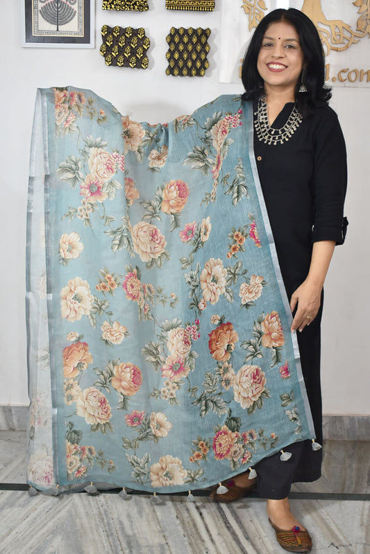 Elegant Digital Print Pure Linen dupatta