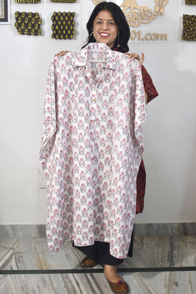 Beautiful Hand Block Printed Ajrakh Kaftan, Can fit till size 44