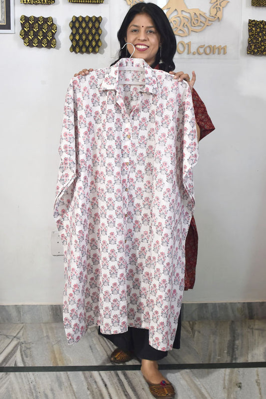 Beautiful Hand Block Printed Ajrakh Kaftan, Can fit till size 44