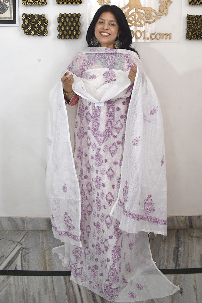 Elegant Kota Doria Kurta & Dupatta Set with Lucknowi Hand Chikankari embroidery NO - 5