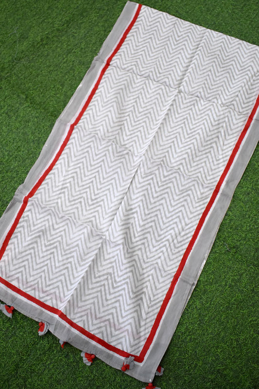 Elegant Hand block printed Cotton stole with cloth tassels