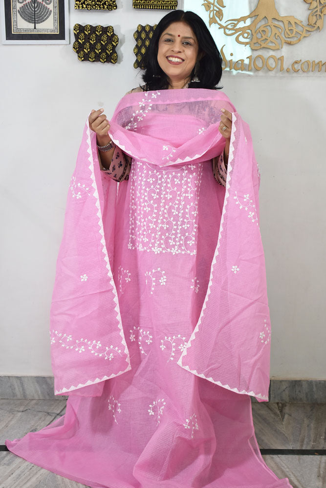 Elegant Kota Kurta & Dupatta set with Hand done Heavy Phool patti work & Cotton Bottom